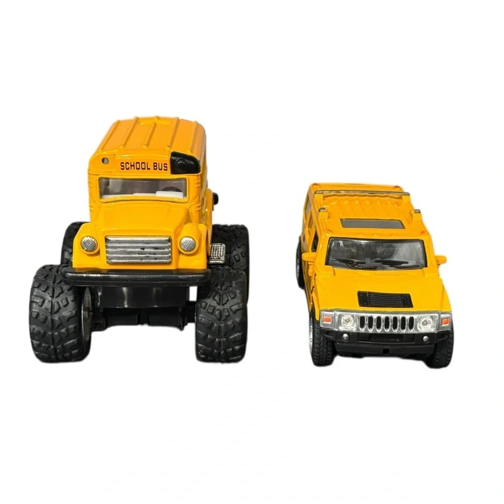 Two Diecast Pull Back & Rsce Vehicles: Kinsmart Hummer & School Bus